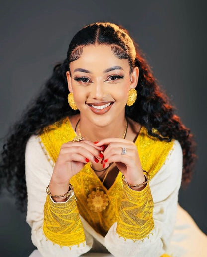Elegant Yellow Habesha Dress Stunning Ethiopian Traditional Dress Modern Habesha Kemis