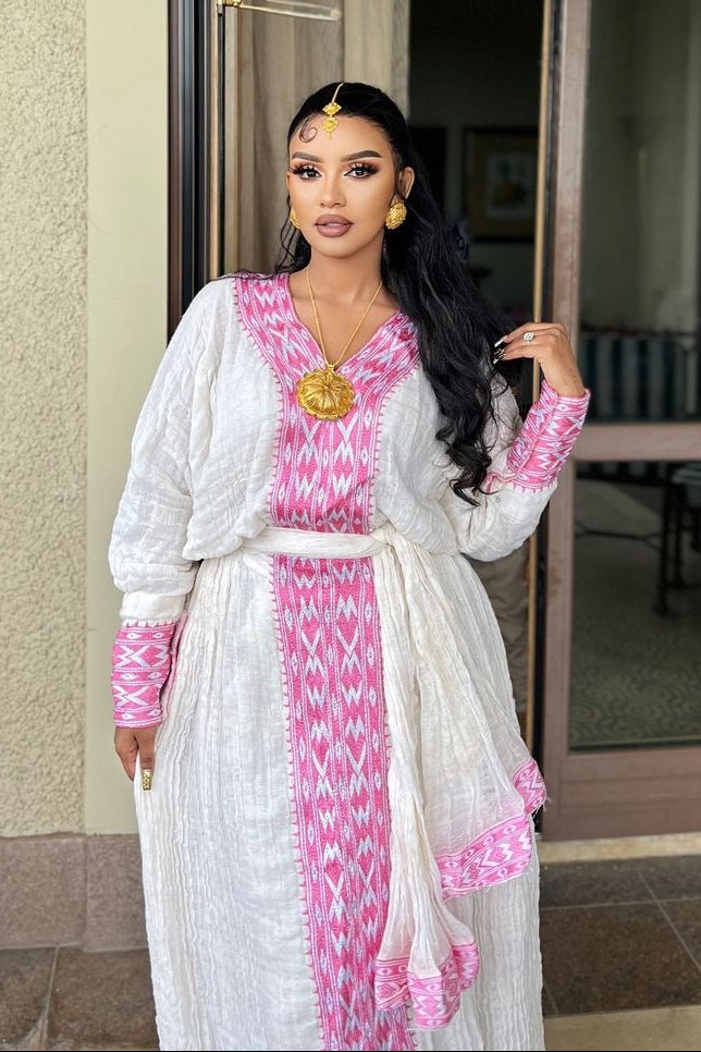 Beautiful Pink Habesha Dress 