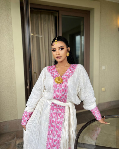Beautiful Pink Habesha Dress Elegant Ethiopian Traditional Dress Stunning Habesha Kemis