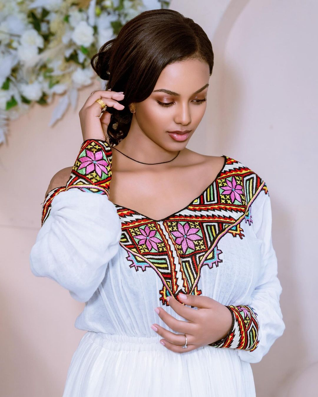 Elegant Ethiopian Dress Woven in Multicolor: Habesha Cultural Dress for Special Occasions