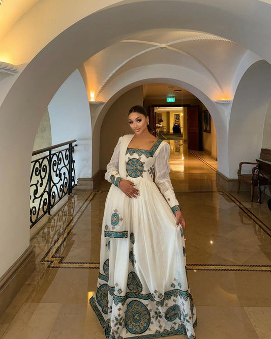 Luxurious Dark Blue Habesha Dress