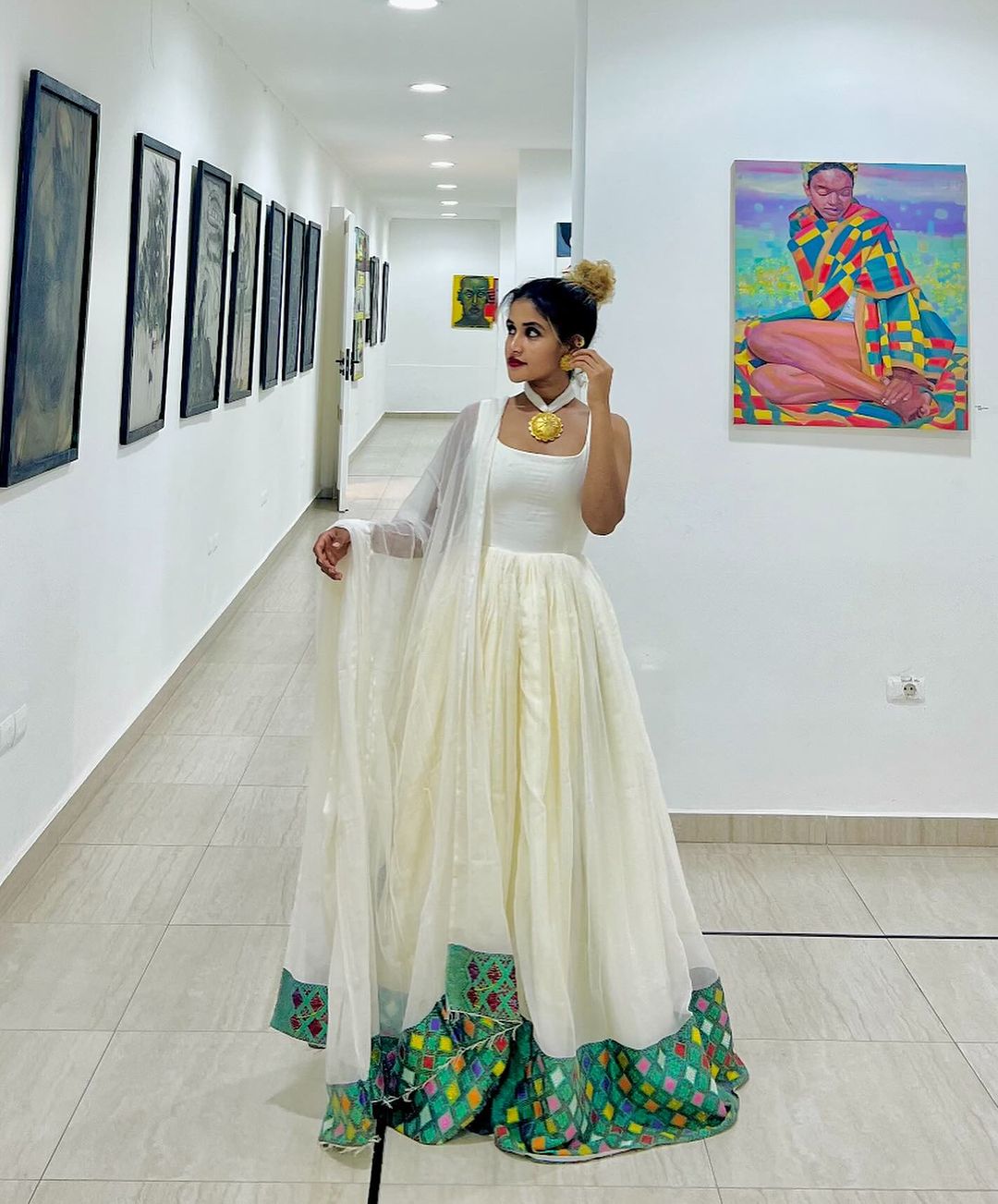 Marvelous Habesha Dress with Green Detailing