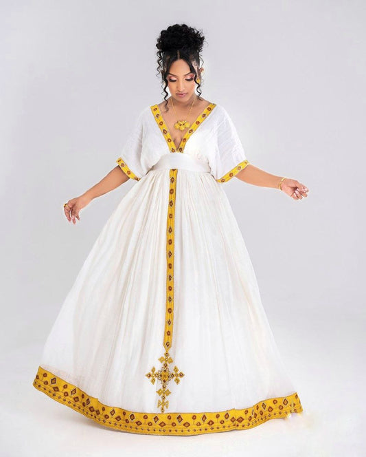 Glorius Habesha Dress with Golden Embellishment