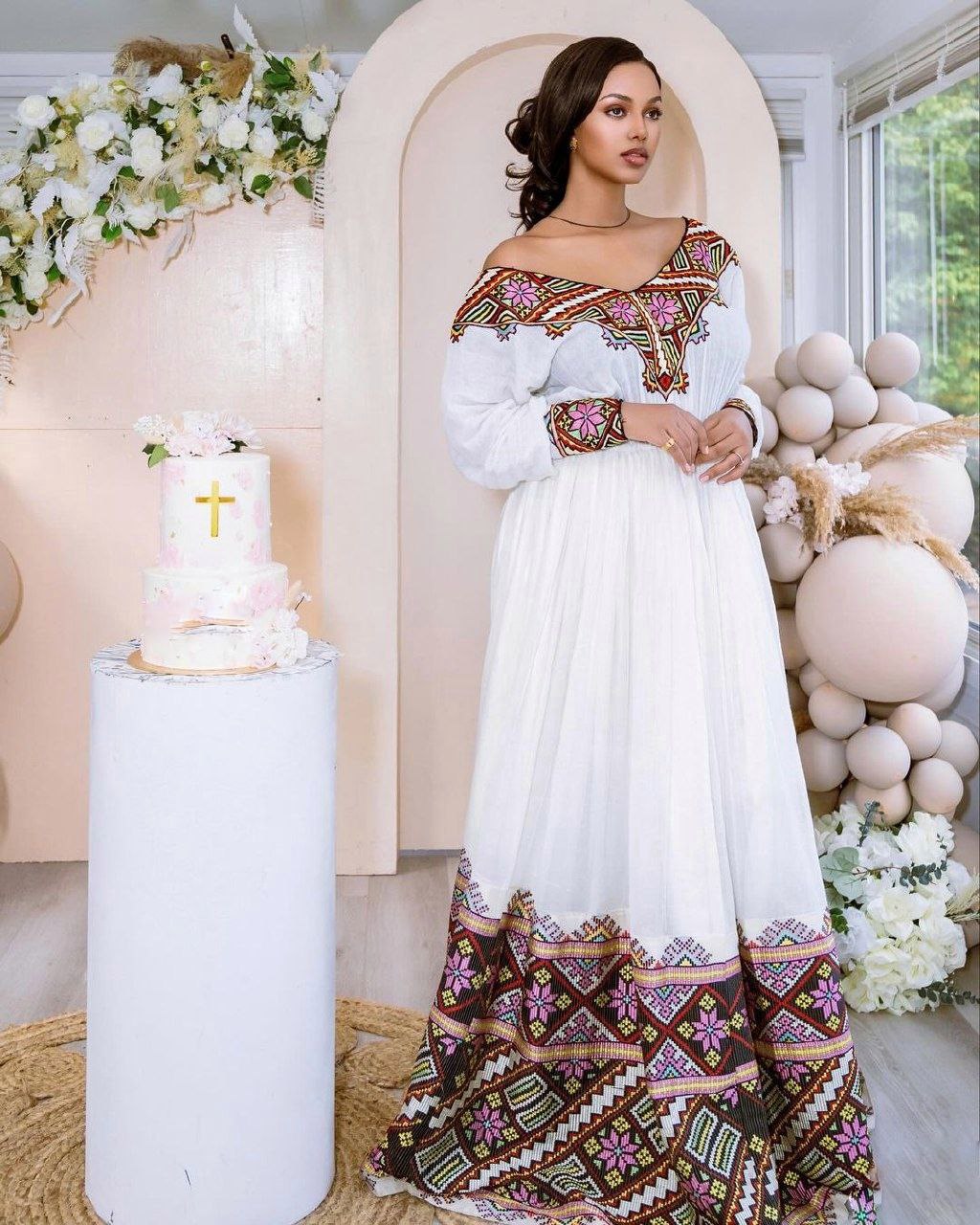 Elegant Ethiopian Dress Woven in Multicolor Tilf