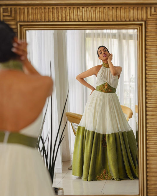 Green Backless Classic Habesha Dress