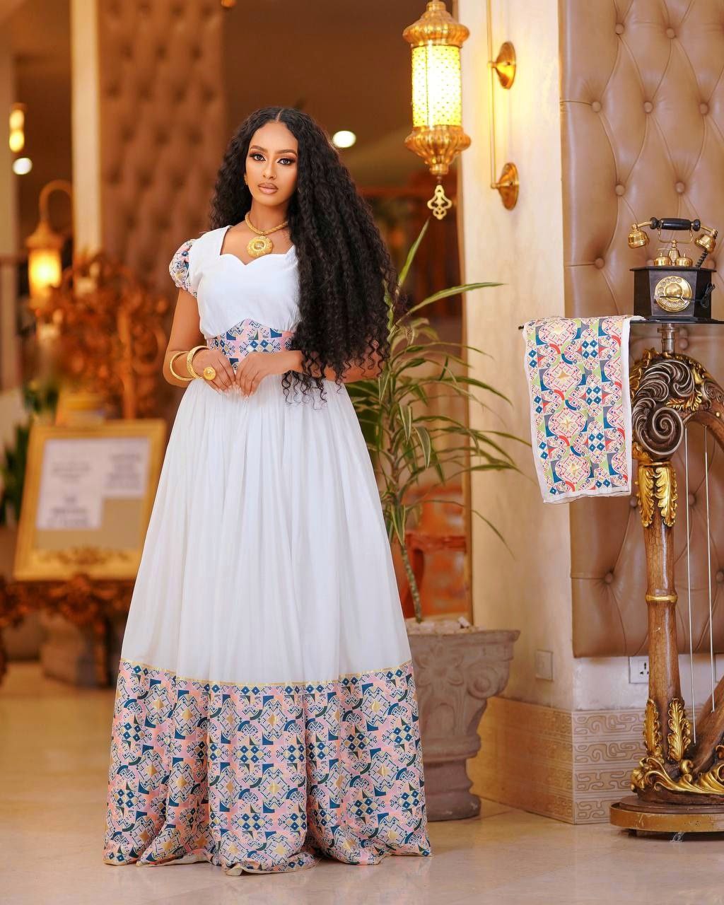 Enchanting Multicolored Habesha Dress: with Bright Floral Traditional Embroidery Ethiopian Dress