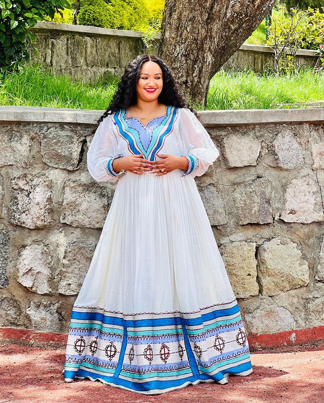 Elegant Blue Traditional Ethiopian Dress: with Handmade Embellishment Habesha  Dress