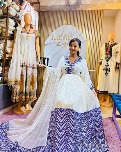 Mystic Blue Traditional Ethiopian Dress: Habesha Dress Perfect for All Events and Celebrations