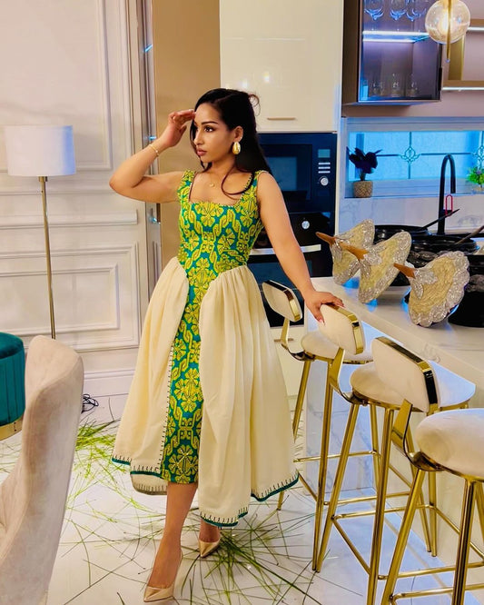 Enchanting Light Green Habesha Dress