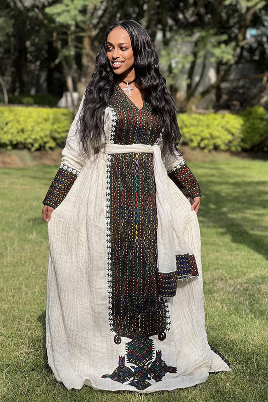 Royal Cultural Look with Traditional Ethiopian Dress: Exquisitely Embroidered Habesha Dress for Any Events Habesha Kemis