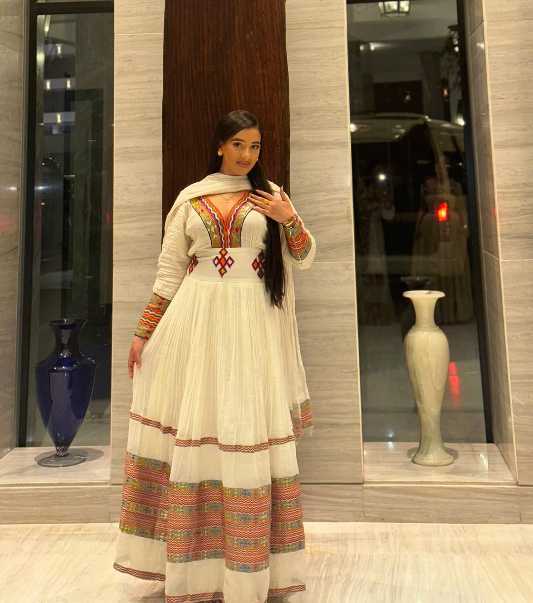 Elegant Multicolored Traditional Ethiopian Dress
