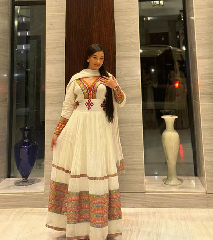 Elegant Multicolored Traditional Ethiopian Dress