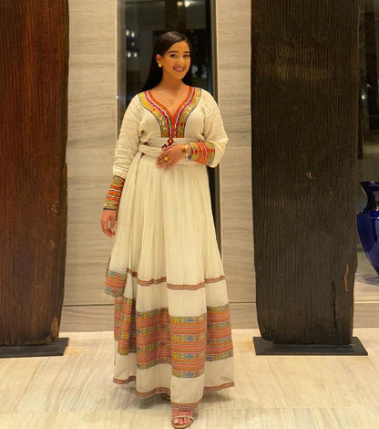 Elegant Multicolored Traditional Ethiopian Dress: with Cultural Habesha Dress Designing Gorgeous Habesha Kemis