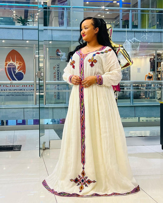 Cross Stitched Purple Habesha Dress