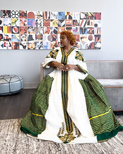 Majestic Green Wide Hemline Habesha Dress