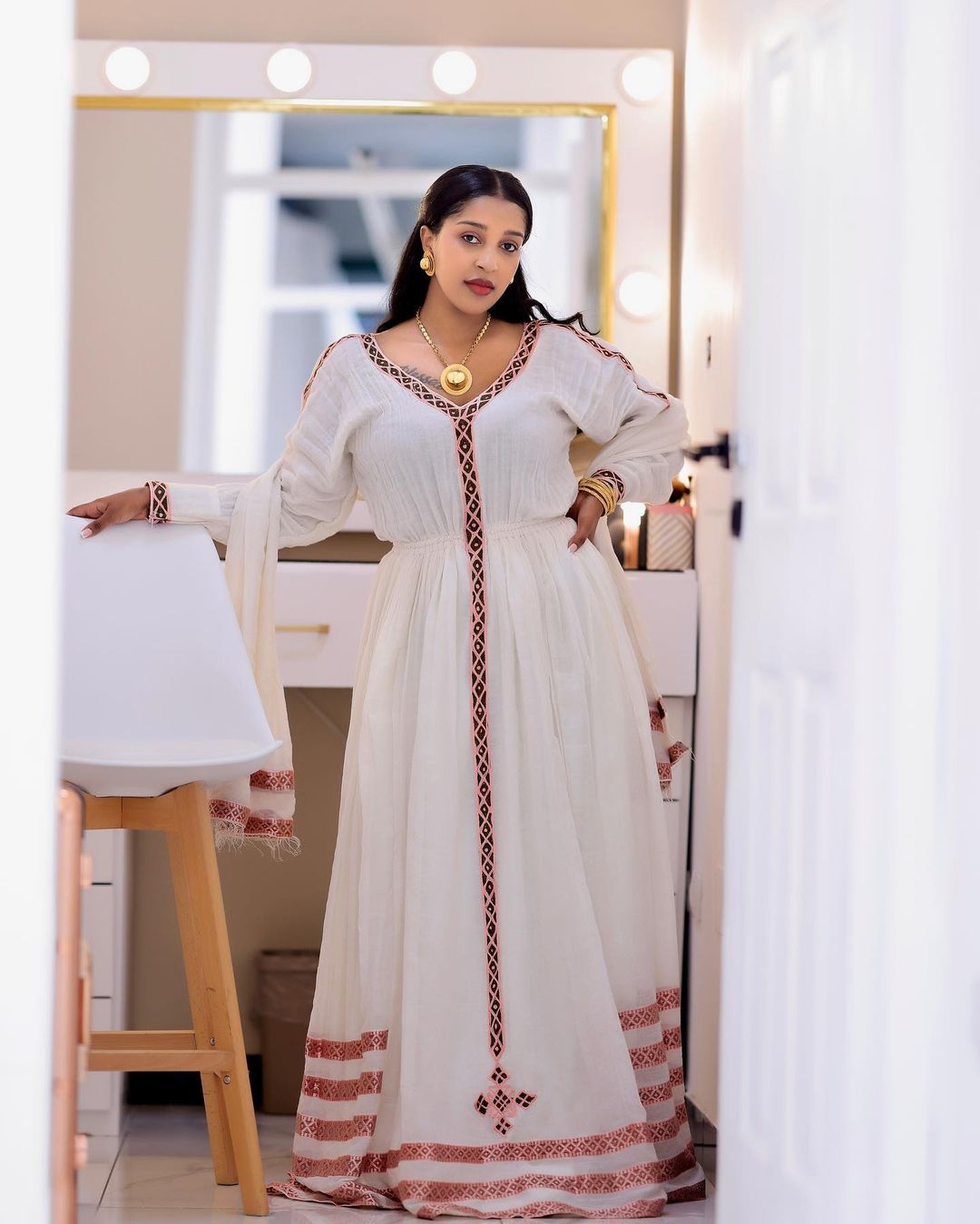 Lovely Look in Pink Habesha Dress: Simple Designed Traditional Ethiopian Dress, Habesha Kemis Tailored for Every Occasion