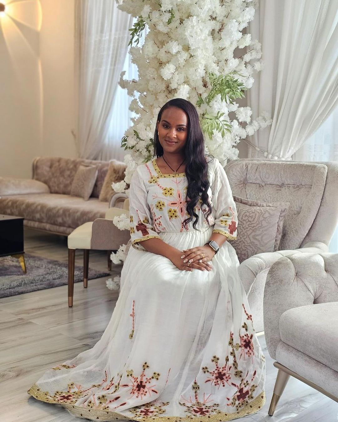 Pleasant Pink and Golden Habesha Dress 