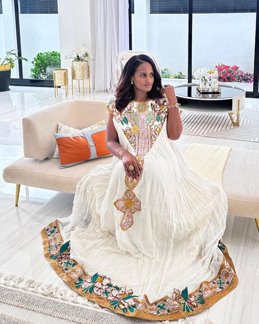 Classic Habesha Dress with Breathtaking Beadwork
