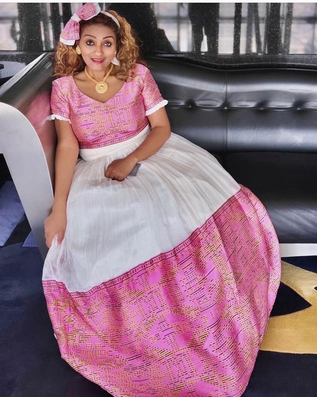 Majestic Pink Traditional Ethiopian Dress: with Fully Embroidered Hemline Habesha Dress Stunning  Habesha Kemis