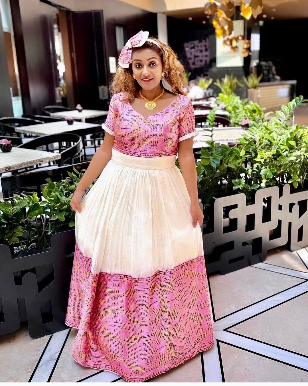 Majestic Pink Traditional Ethiopian Dress