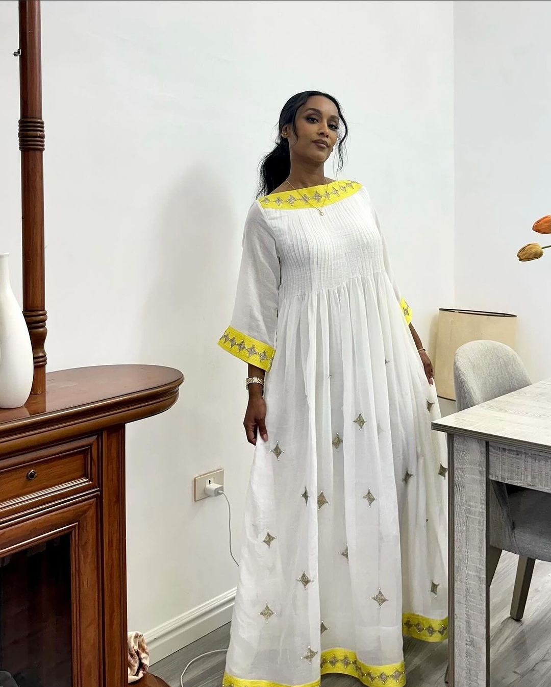 Yellow Simple Designed Habesha Dress
