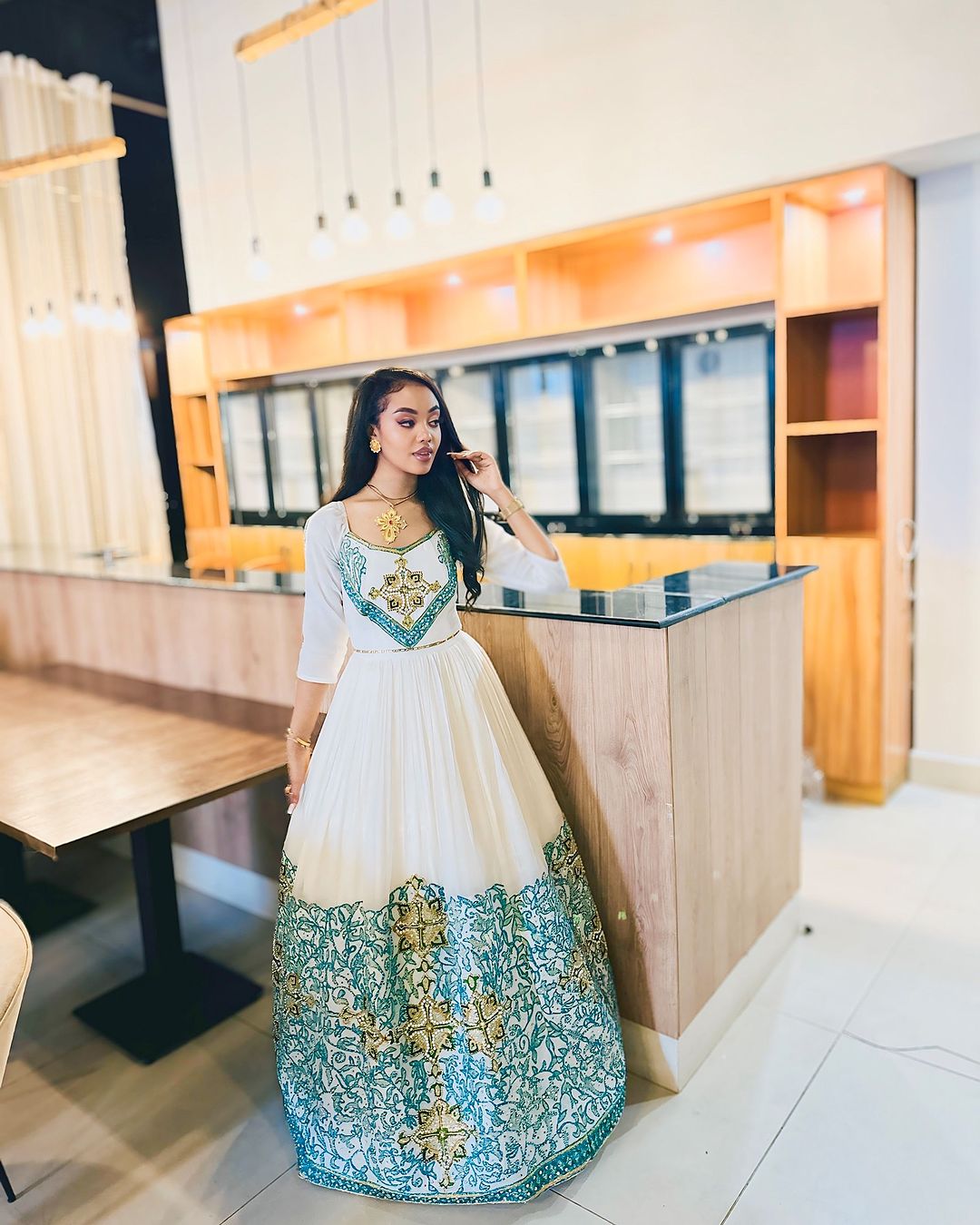 Delightful Blue Traditional Ethiopian Dress: Intricately Handcrafted Habesha Dress for Any Grand Holidays and Events Habesha Kemis