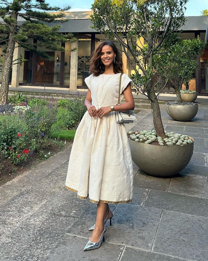Modern Beige Traditional Ethiopian Dress