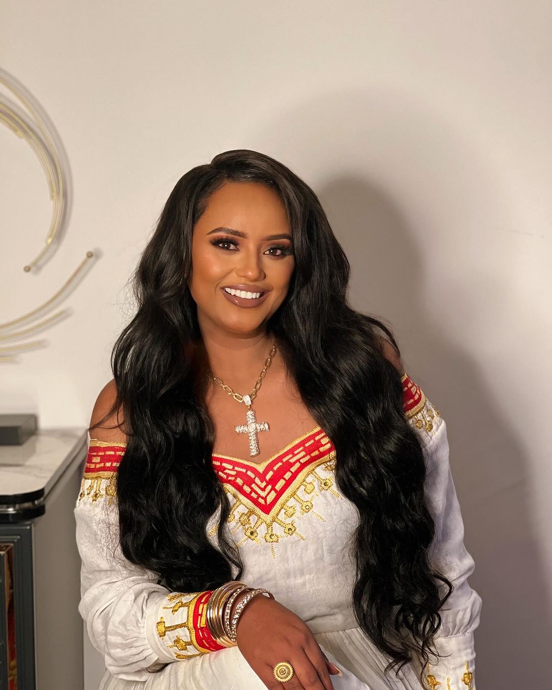 Magnificent Red Traditional Ethiopian Dress: Off Shoulder Daring Habesha Dress for Any Outings Habesha Libs
