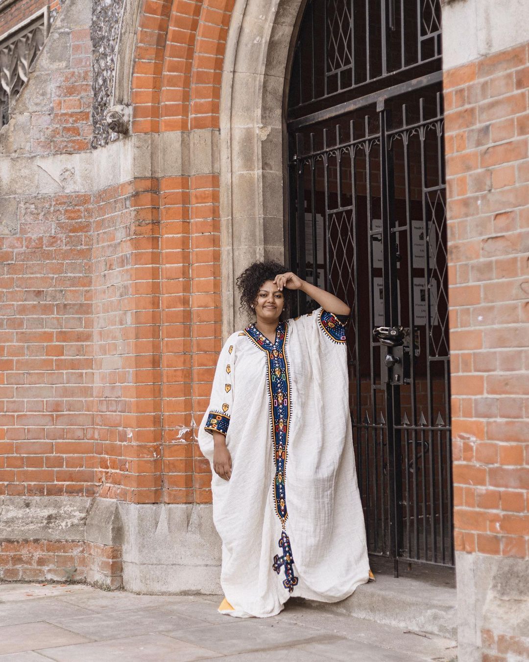 Charming Creamy with Blue Ethiopian Traditional Dress