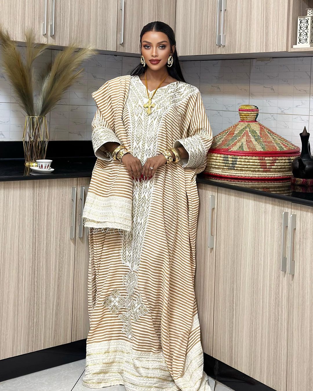 Light Beige Ethiopian Traditional Dress: Simple Yet Beautiful Eritrean Clothing for Church and Cultural Celebrations Habesha Kemis