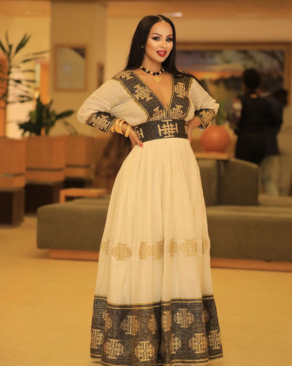 Golden and Black Beauty on Traditional Ethiopian Dress