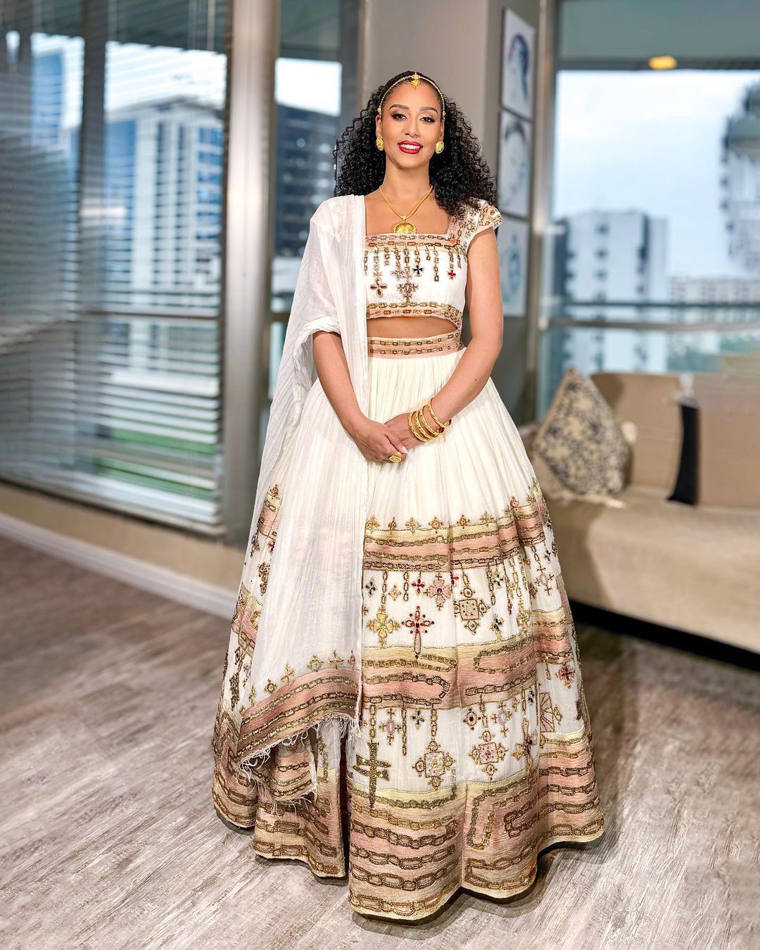 Shimmering Top and Skirt Set Ethiopian Traditional Dress