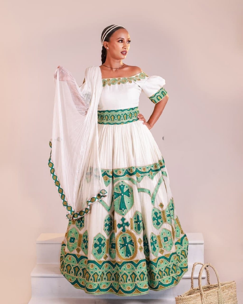 Glowing in Green Ethiopian Traditional Dress