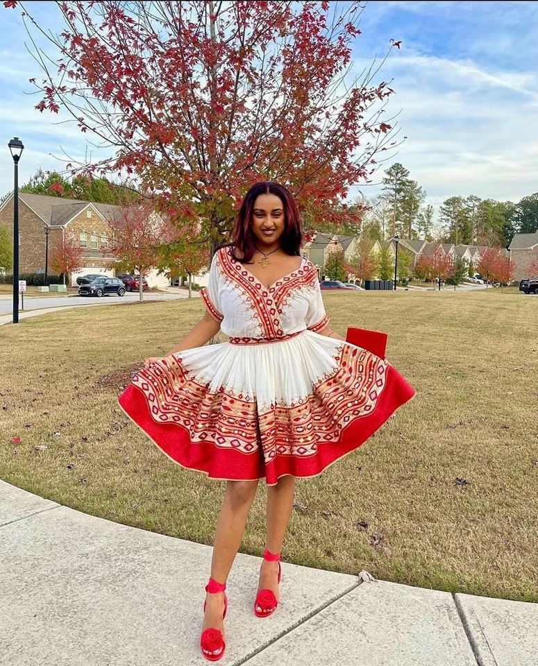 Vibrant Red Ethiopian Traditional Dress