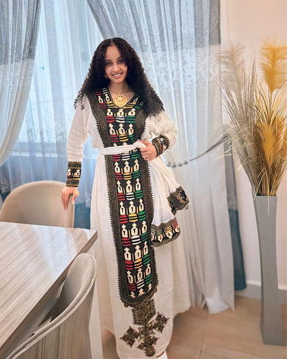 Sensational Cultural Look in Habesha Dress: Beautiful Ethiopian Traditional Dress Handmade Eritrean Clothing