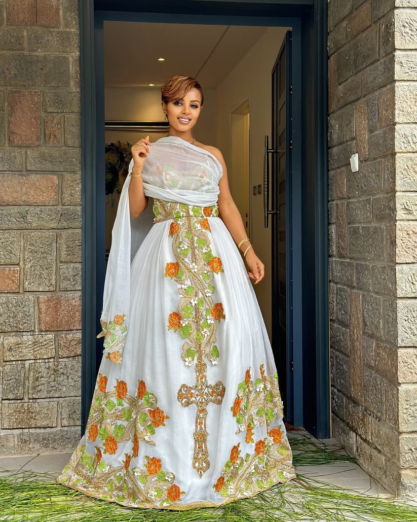 Green Ethiopian Dress – Classic Traditional Outfit for Church & Community Events