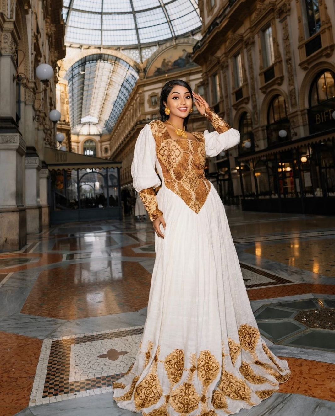 Regal Ivory & Plum Handmade Habesha Dress with Grand Skirt main image 1