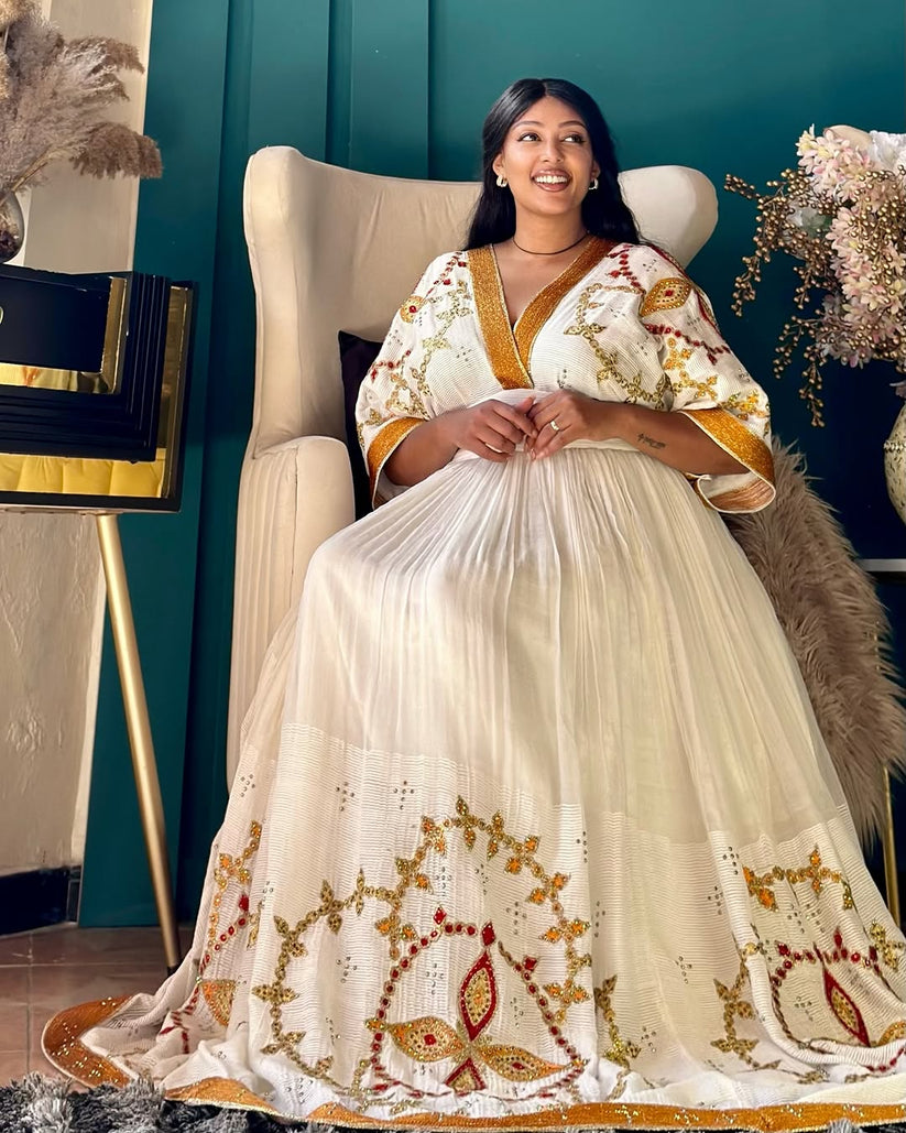 Luxury Ethiopian Habesha Dress – Gold Embroidered Traditional Wear main image 1