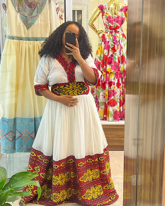 Red with Golden Traditional Ethiopian Dress