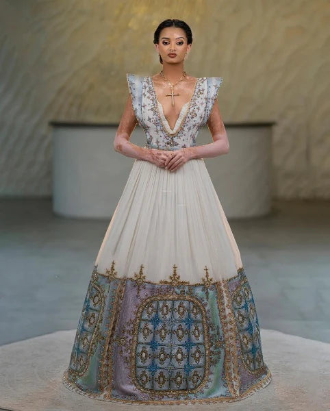 Glorious Blue Based Habesha Wedding Dress
