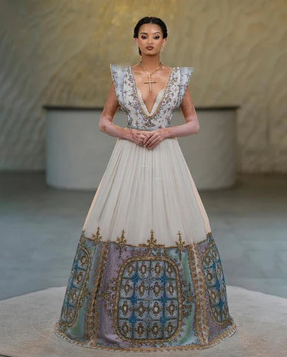 Glorious Blue Based Habesha Wedding Dress