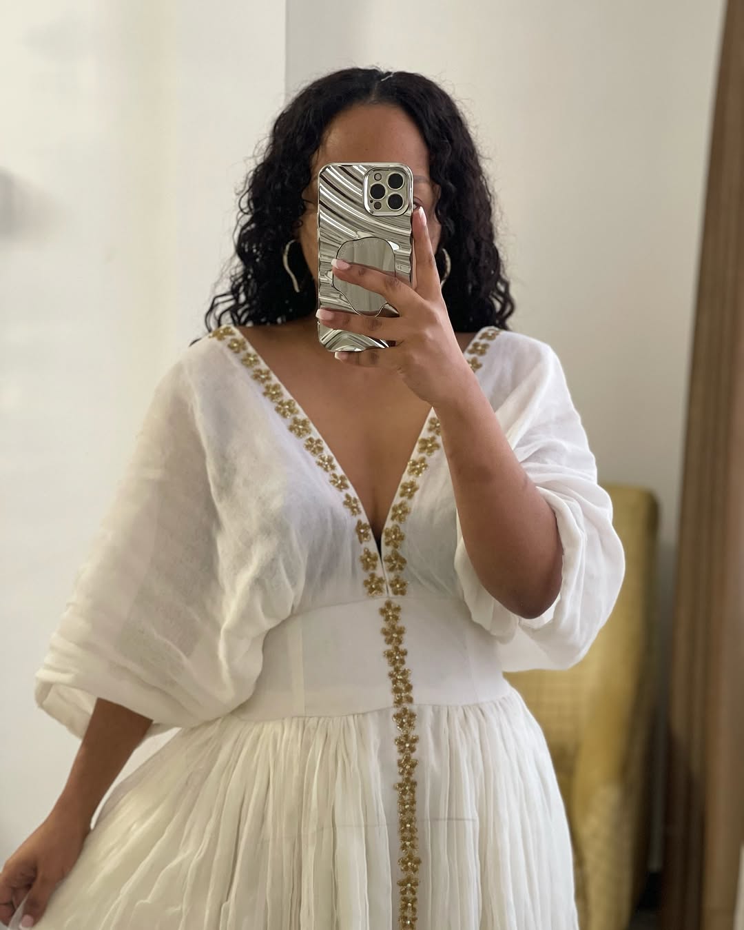 Elegant White Traditional Ethiopian Dress: with Narrow Embroidery Simple Habesha Dress for Heavenly Look Eritrean Clothing