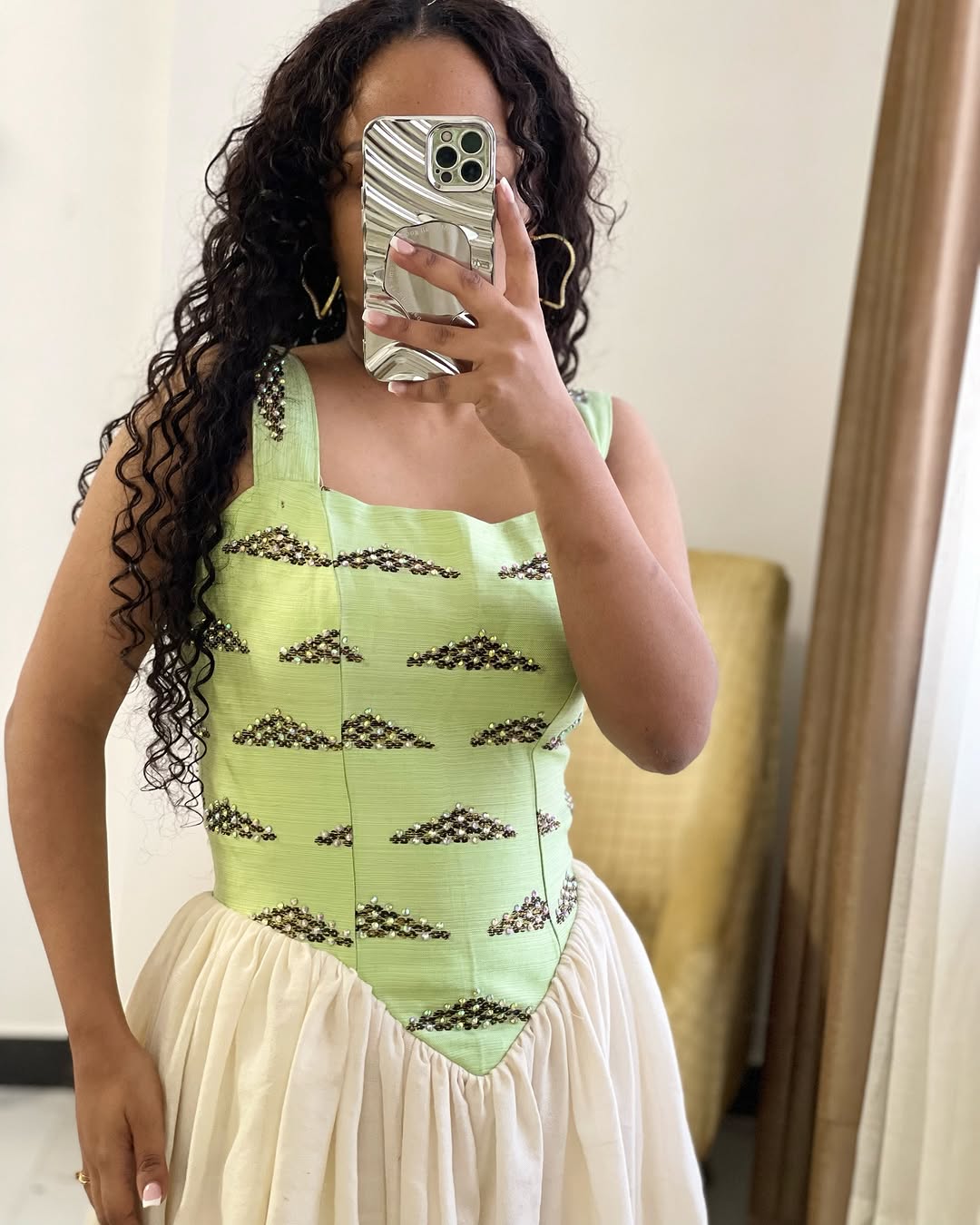 Olive Green Corset Habesha Dress Closeup