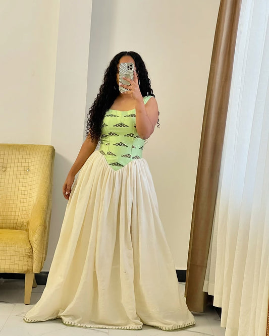 Olive Green Corset Habesha Dress