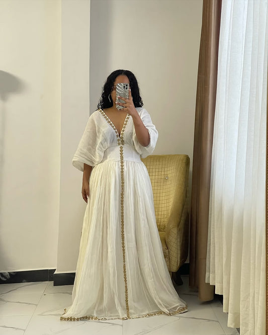 Elegant White Traditional Ethiopian Dress