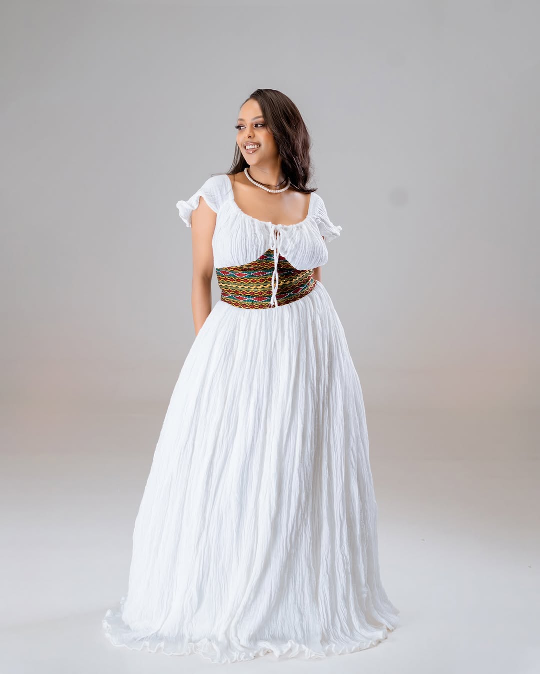 Blazing White Traditional Ethiopian Dress: Cultural Embellishment on Corset Habesha Dress for Any Events Habesha Kemis