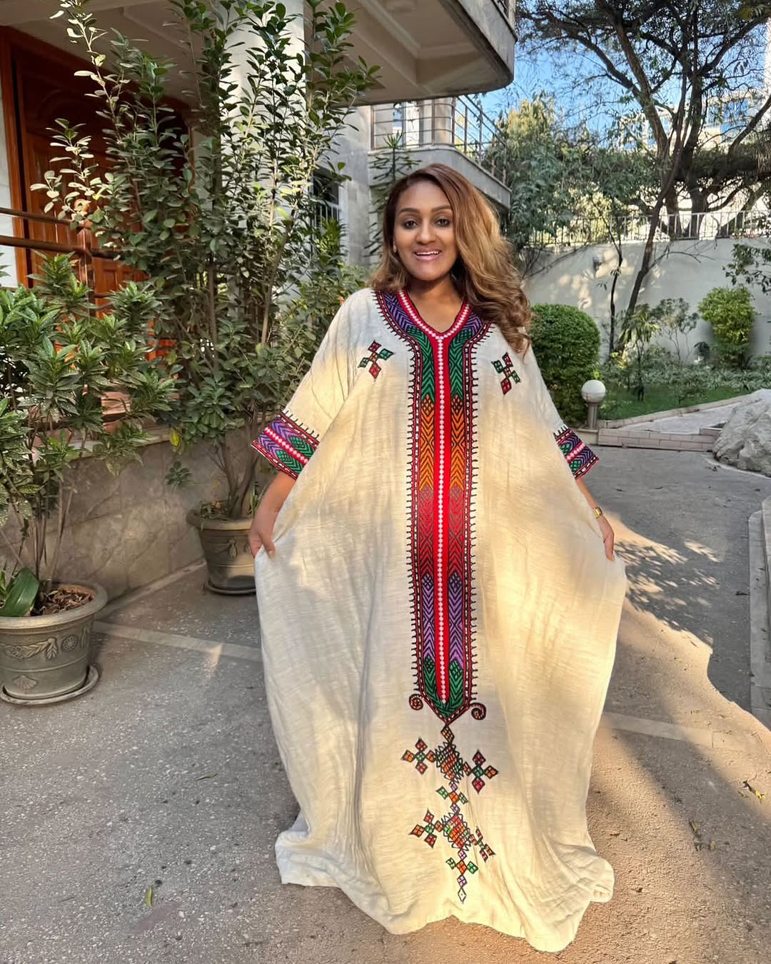 Cultural Beige Cross Woven Habesha Dress: Everlasting Look with Traditional Ethiopian Dress Handmade New Habesha Kemis