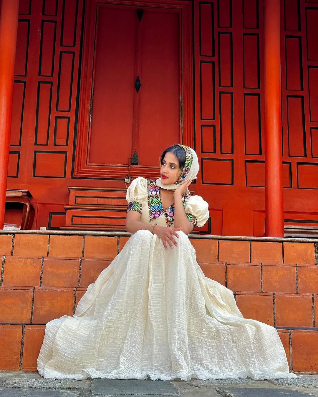 Stylish Creamy Traditional Ethiopian Dress: Handmade Collars and Sleeves Habesha Dress for Unforgettable Modern Look Habesha Kemis
