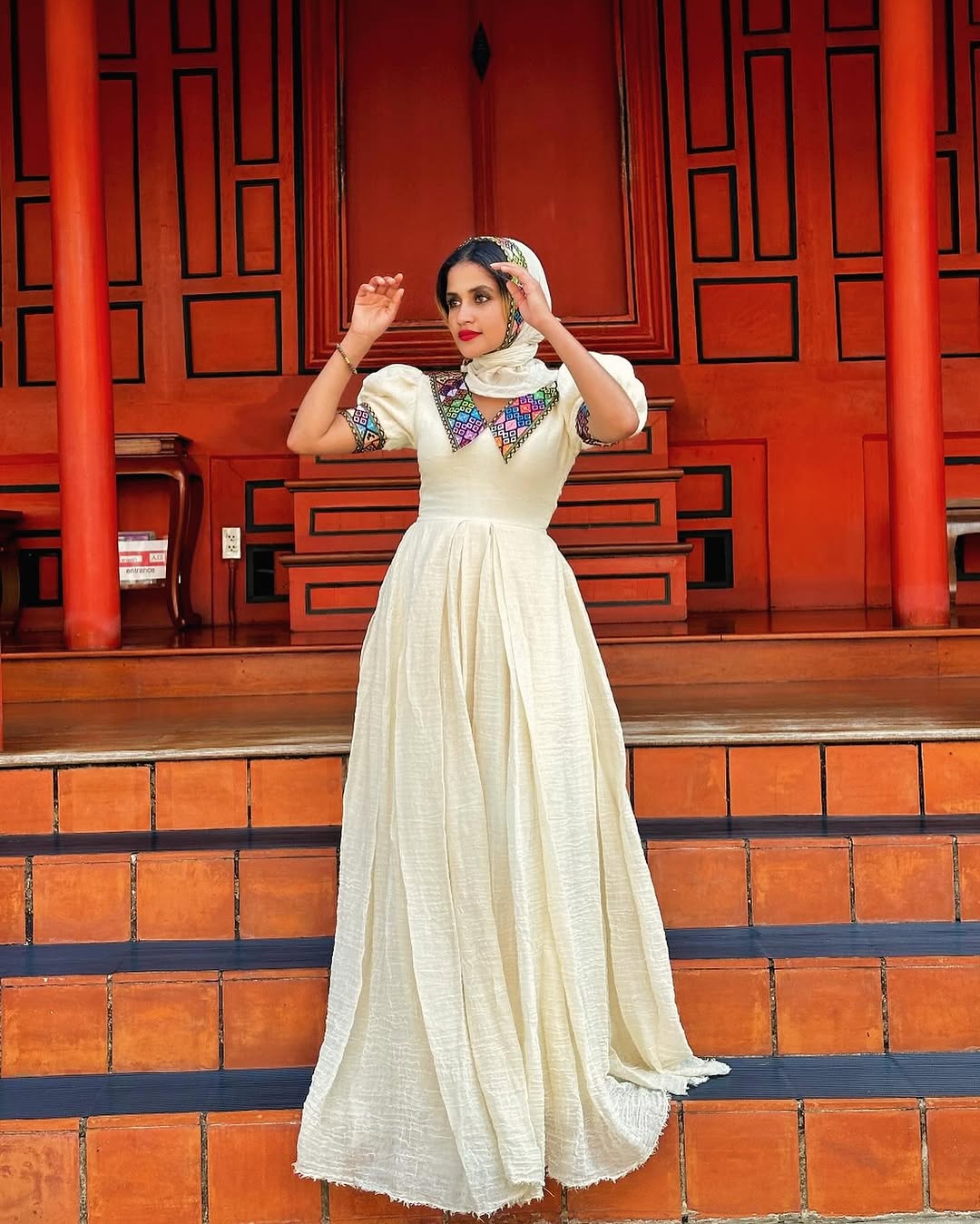 Stylish Creamy Traditional Ethiopian Dress: Handmade Collars and Sleeves Habesha Dress for Unforgettable Modern Look Habesha Kemis