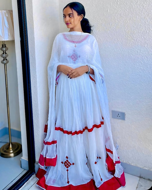 Flawless Red Traditional Ethiopian Dress
